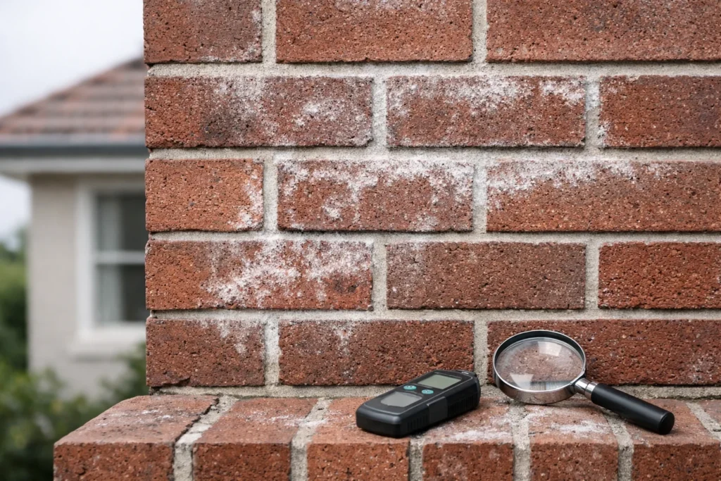 Efflorescence in brickwork